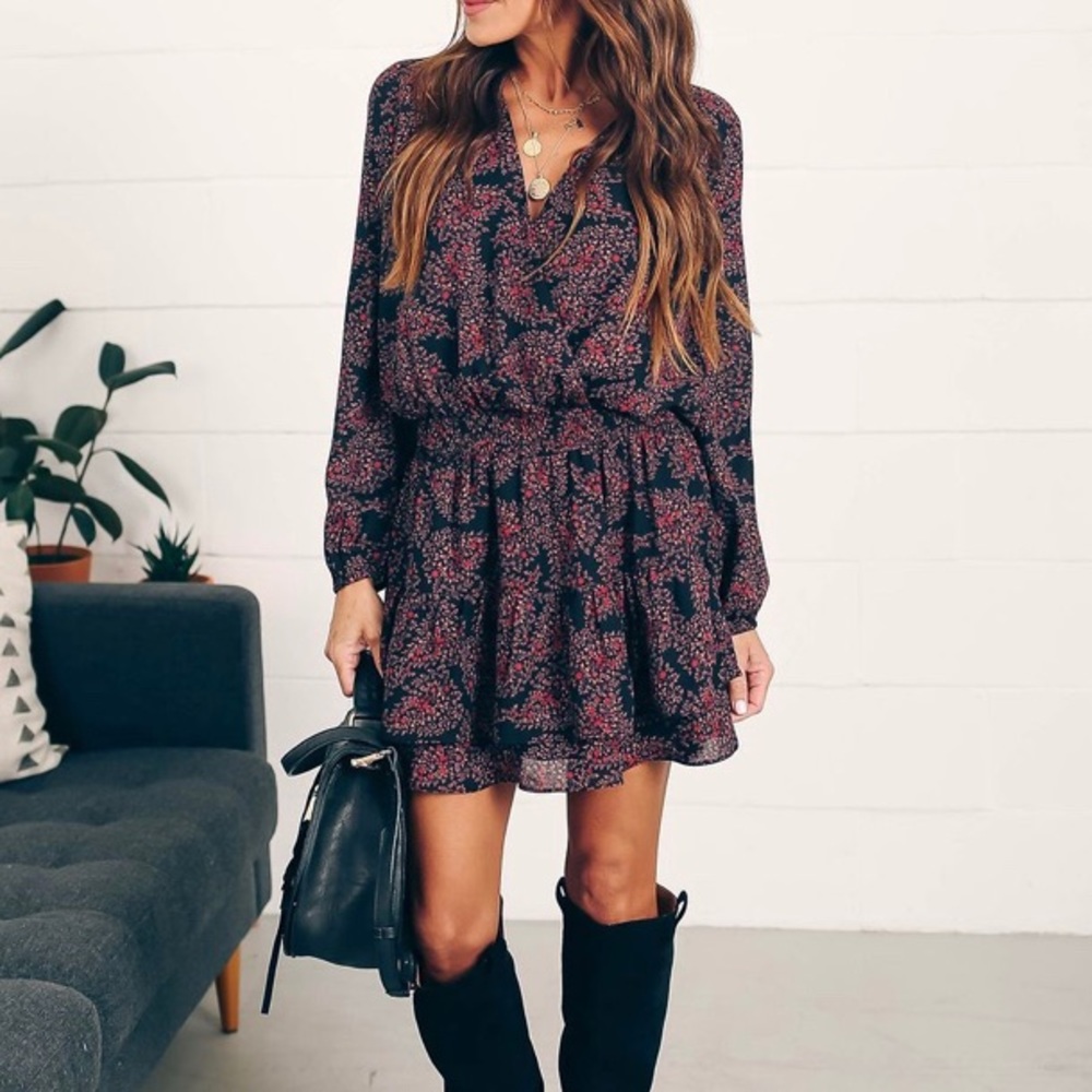 Sadie & Sage Floral Mini Dress - Black and Pink